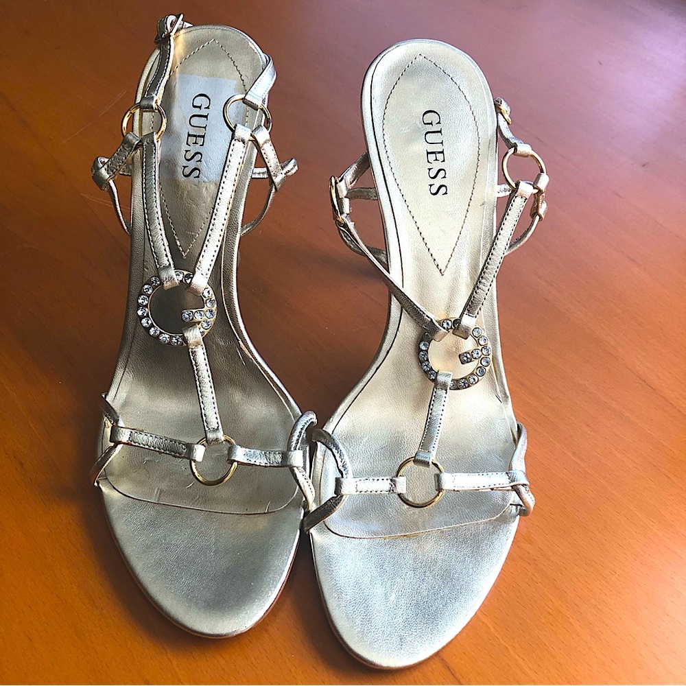 NWOT Gold Guess Slingback Heels